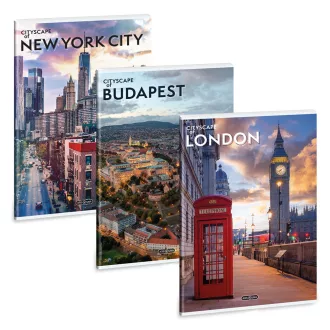   Füzet iskolai A4, 40lap, vonalas, extra kapcsos Ars Una CITYSCAPE 10db/csomag