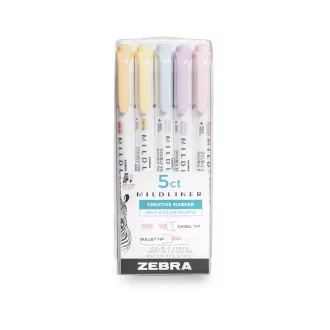   Szövegkiemelő készlet, 1,4/4 mm, kétvégű, Zebra Mildliner Highlighter Gentle, 5 különböző szín