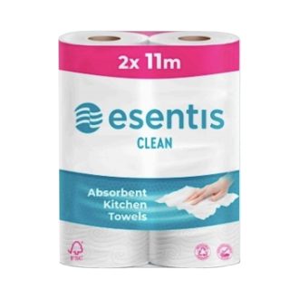   Háztartási papírtörlő kéztörlő 2 rétegű 50 lap/tekercs 2 tekercs/csomag Esentis clean fehér