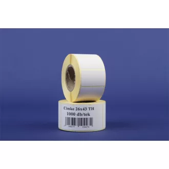   Etikett címke thermo, 26x43mm, tekercses, 1000 címke/tekercs fehér