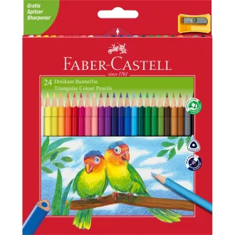   Színes ceruza készlet háromszögletű + hegyező Junior papagáj Faber-Castell 24klf. szín