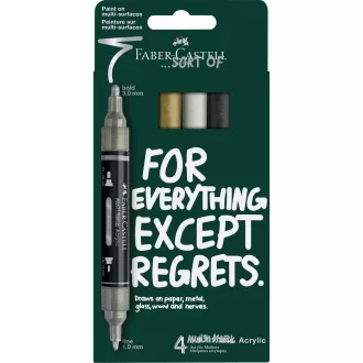   Akril marker készlet, kétvégű MULTIMARK klasszikus színek Faber-Castell fehér, ezüst, arany, fekete 4klf. szín
