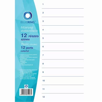 Elválasztólap, színes műanyag 12 részes Bluering®