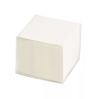   Kockatömb 8x8x6,5cm, ragasztás nélküli, transzparens tartóban 80% fehérség Bluering® fehér