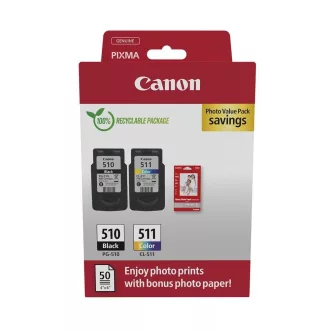  Canon PG510/511 tintapatron multipack + 50lap GP501 10x15 fényes fotópapír ORIGINAL