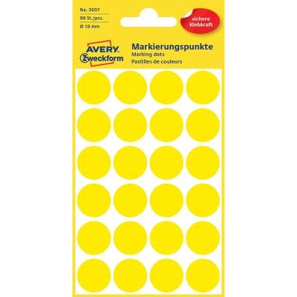   Etikett címke, o18mm, jelölésre, 24 címke/ív, 4 ív/doboz, Avery sárga