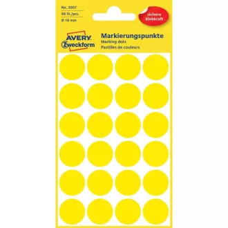   Etikett címke, o18mm, jelölésre, 24 címke/ív, 4 ív/doboz, Avery sárga