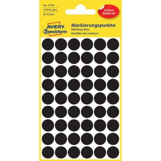   Etikett címke, o12mm, jelölésre, 54 címke/ív, 5 ív/doboz, Avery fekete