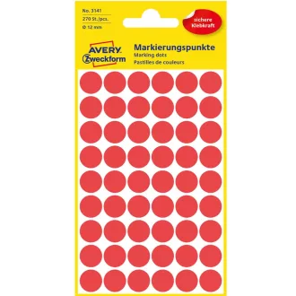   Etikett címke, o12mm, jelölésre, 54 címke/ív, 5 ív/doboz, Avery piros
