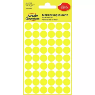   Etikett címke, o12mm, jelölésre, 54 címke/ív, 5 ív/doboz, Avery sárga