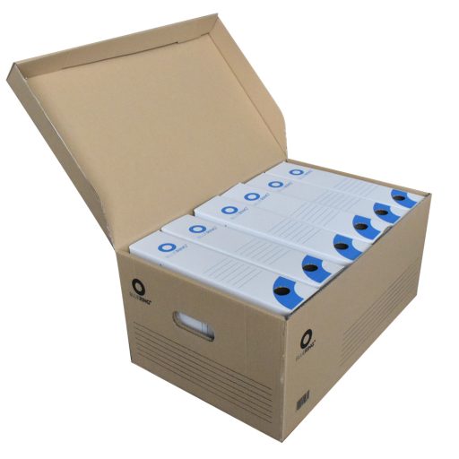 Archiváló konténer karton doboz fedeles 54x36x25cm, felfelé nyíló tetővel Bluering® barna