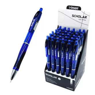   Golyóstoll nyomógombos Vinson V5 Scholar kék test gumírozott fogó 36 db-os displayben