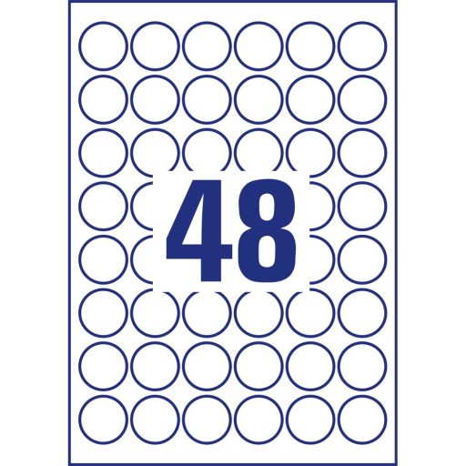 Etikett címke, O30mm, időjárásálló poliészter, 48 címke/ív, 20 ív/doboz, Avery fehér
