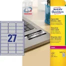 Etikett címke, 63,5 x29,6mm, ipari poliészter, 27 címke/ív, 20 ív/doboz, Avery ezüst