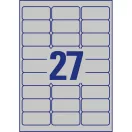 Etikett címke, 63,5 x29,6mm, ipari poliészter, 27 címke/ív, 20 ív/doboz, Avery ezüst