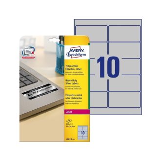   Etikett címke, 96x50,8mm, 20lap 10 címke/lap ipari ezüst poliészter Avery
