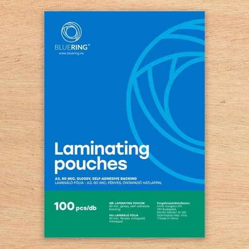 Lamináló fólia A3, 80 micron öntapadó hátlappal 100 db/doboz, Bluering®,